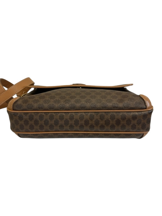 Celine Brown & Dark Brown Canvas & Leather Monogram Crossbody Flap Bag Brown & Dark Brown / Small