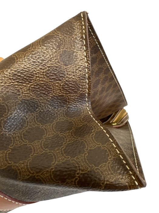 Celine Brown & Dark Brown Coated Canvas & Leather Monogram Front Pocket Bag Brown & Dark Brown / L