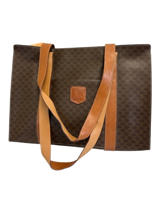 Celine Brown & Dark Brown Coated Canvas & Leather Monogram Front Pocket Bag Brown & Dark Brown / L