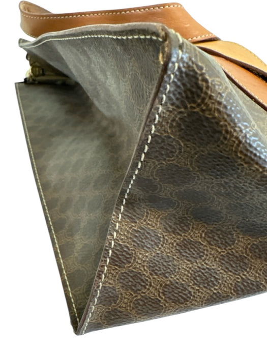 Celine Brown & Dark Brown Coated Canvas & Leather Monogram Front Pocket Bag Brown & Dark Brown / L