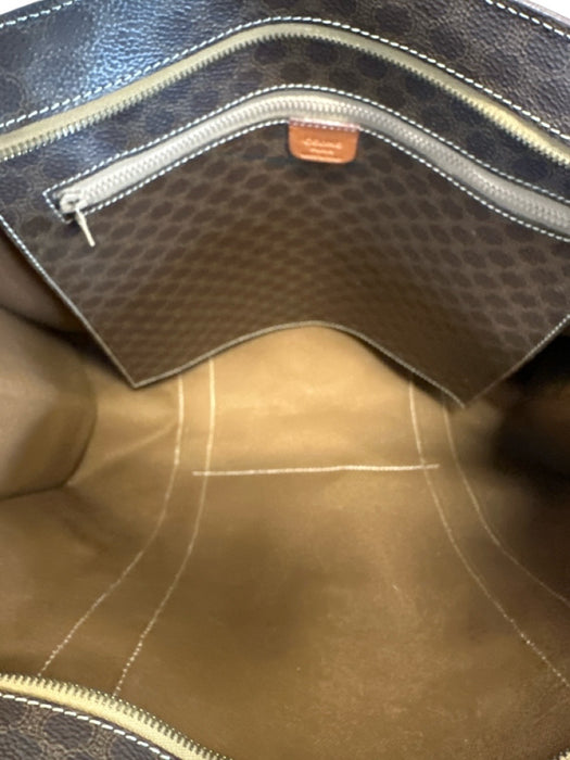 Celine Brown & Dark Brown Coated Canvas & Leather Monogram Front Pocket Bag Brown & Dark Brown / L