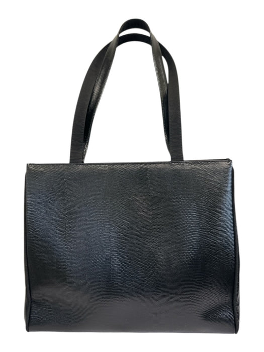 Salvatore Ferragamo Black Leather Embossed Gold Hardware Shoulder Tote Bag Bag Black / L