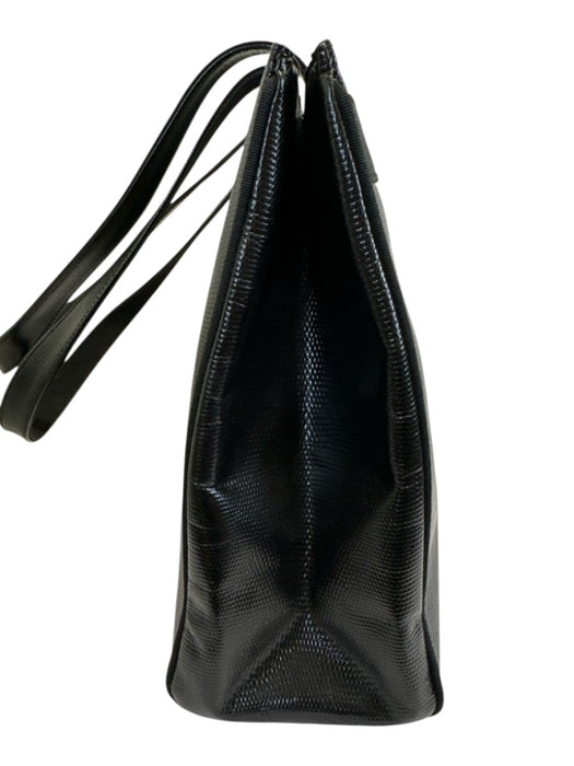 Salvatore Ferragamo Black Leather Embossed Gold Hardware Shoulder Tote Bag Bag Black / L