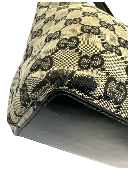 Gucci Black & Beige Canvas & Leather Guccissima Shoulder Tote Bag Bag Black & Beige / Small