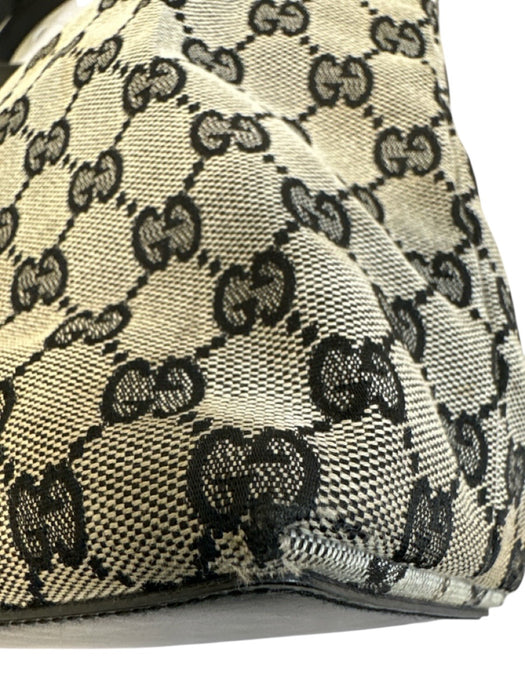 Gucci Black & Beige Canvas & Leather Guccissima Shoulder Tote Bag Bag Black & Beige / Small