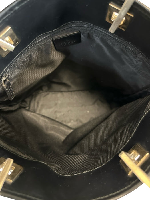 Gucci Black & Beige Canvas & Leather Guccissima Shoulder Tote Bag Bag Black & Beige / Small