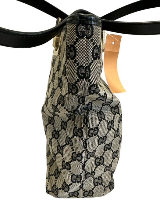 Gucci Black & Beige Canvas & Leather Guccissima Shoulder Tote Bag Bag Black & Beige / Small