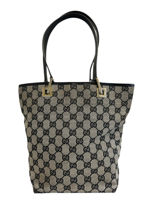 Gucci Black & Beige Canvas & Leather Guccissima Shoulder Tote Bag Bag Black & Beige / Small
