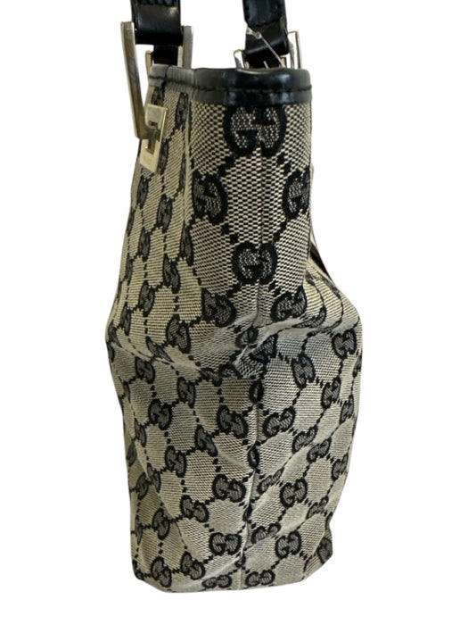 Gucci Black & Beige Canvas & Leather Guccissima Shoulder Tote Bag Bag Black & Beige / Small