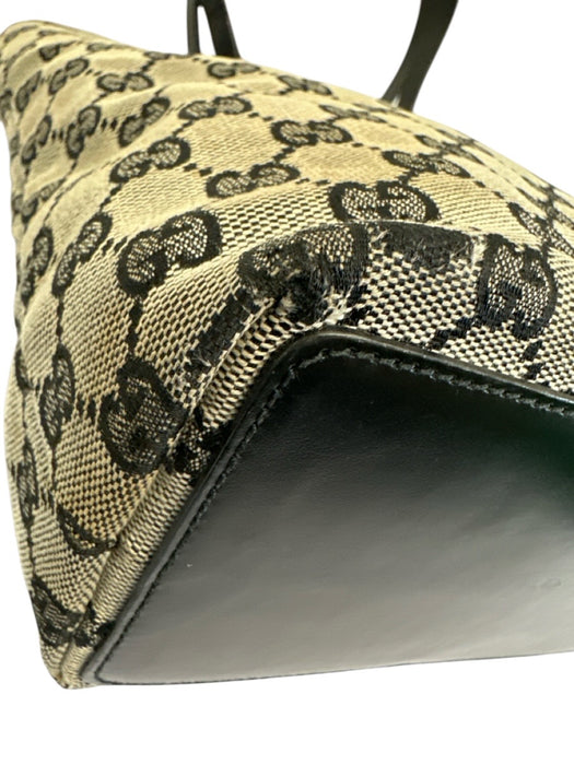 Gucci Black & Beige Canvas & Leather Guccissima Shoulder Tote Bag Bag Black & Beige / Small