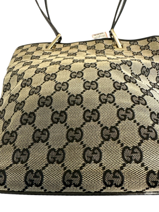 Gucci Black & Beige Canvas & Leather Guccissima Shoulder Tote Bag Bag Black & Beige / Small