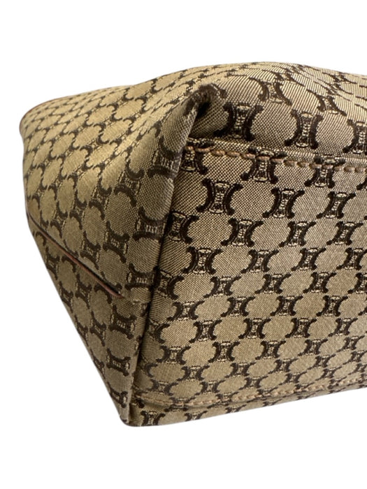 Celine Brown & Dark Brown Canvas & Leather Monogram Front Pocket Open Top Bag Brown & Dark Brown / M
