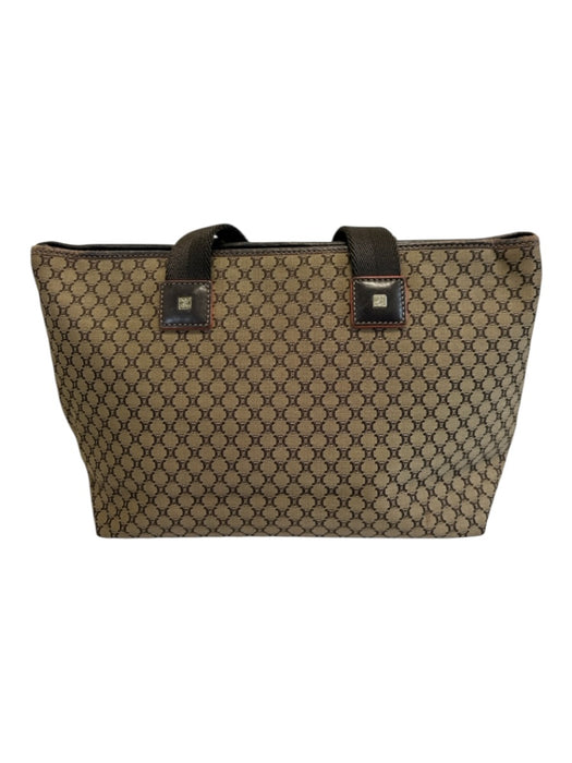 Celine Brown & Dark Brown Canvas & Leather Monogram Front Pocket Open Top Bag Brown & Dark Brown / M