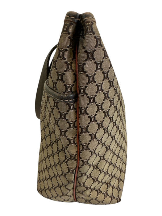 Celine Brown & Dark Brown Canvas & Leather Monogram Front Pocket Open Top Bag Brown & Dark Brown / M