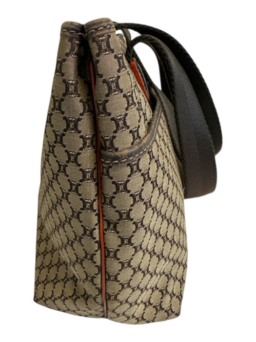 Celine Brown & Dark Brown Canvas & Leather Monogram Front Pocket Open Top Bag Brown & Dark Brown / M