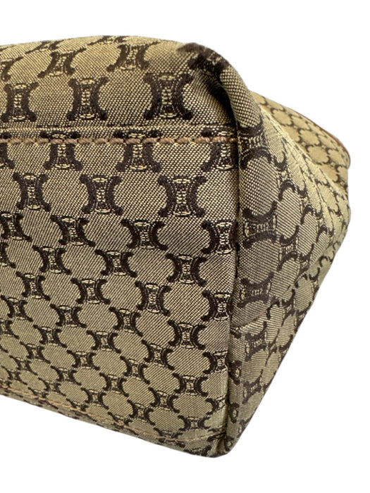 Celine Brown & Dark Brown Canvas & Leather Monogram Front Pocket Open Top Bag Brown & Dark Brown / M