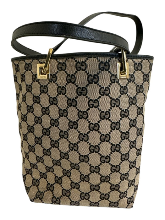 Gucci Black & Beige Canvas & Leather Guccissima Shoulder Tote Bag Bag Black & Beige / Small