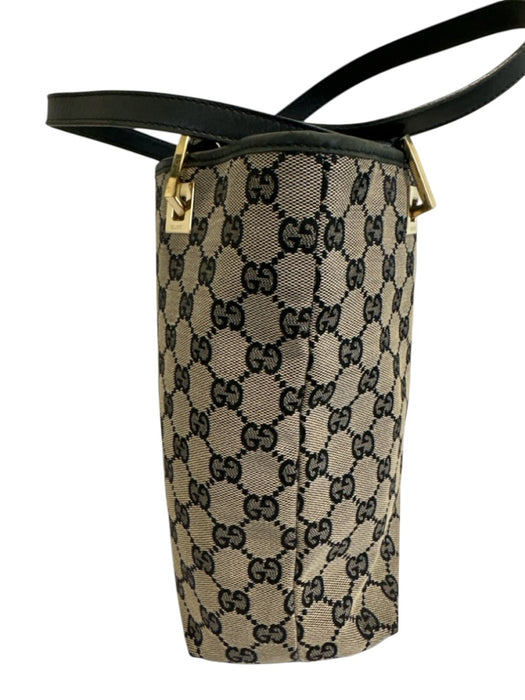 Gucci Black & Beige Canvas & Leather Guccissima Shoulder Tote Bag Bag Black & Beige / Small