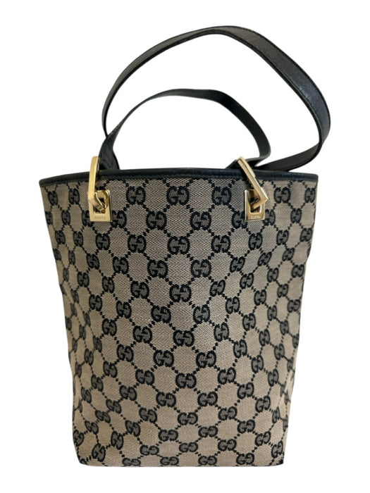 Gucci Black & Beige Canvas & Leather Guccissima Shoulder Tote Bag Bag Black & Beige / Small