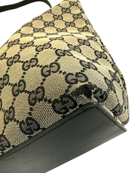 Gucci Black & Beige Canvas & Leather Guccissima Shoulder Tote Bag Bag Black & Beige / Small