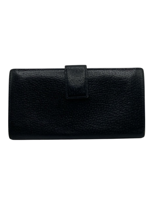 Gucci Black Leather Silver Hardware Circular cut-out pattern Flap Wallets Black