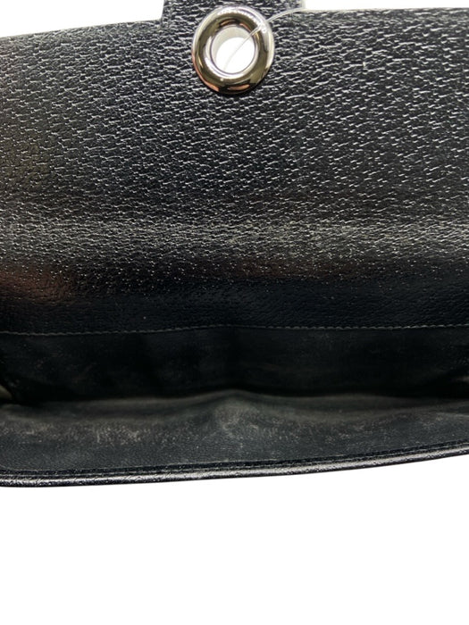 Gucci Black Leather Silver Hardware Circular cut-out pattern Flap Wallets Black