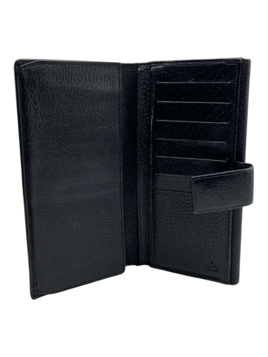 Gucci Black Leather Silver Hardware Circular cut-out pattern Flap Wallets Black