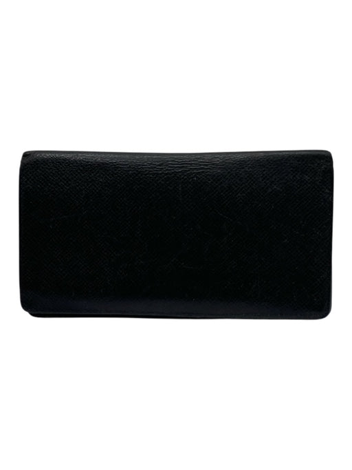 Louis Vuitton Black Leather Bi-Fold Card Holder Slim Wallets Black