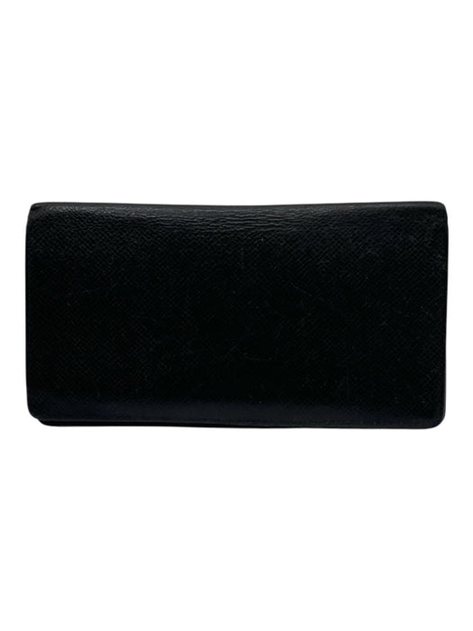 Louis Vuitton Black Leather Bi-Fold Card Holder Slim Wallets Black
