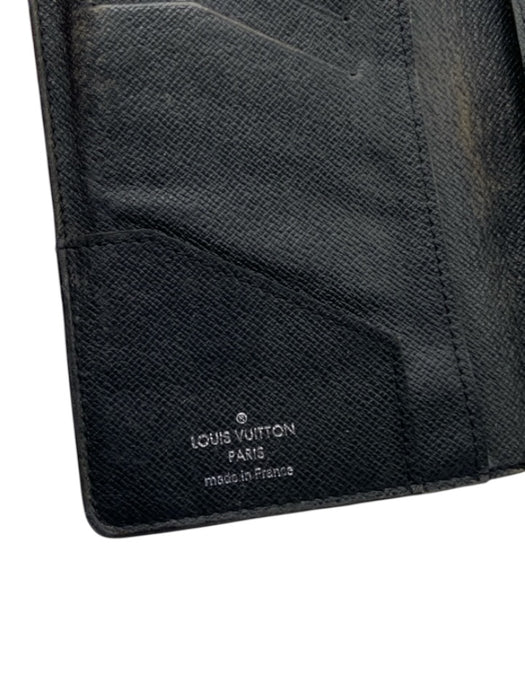 Louis Vuitton Black Leather Bi-Fold Card Holder Slim Wallets Black