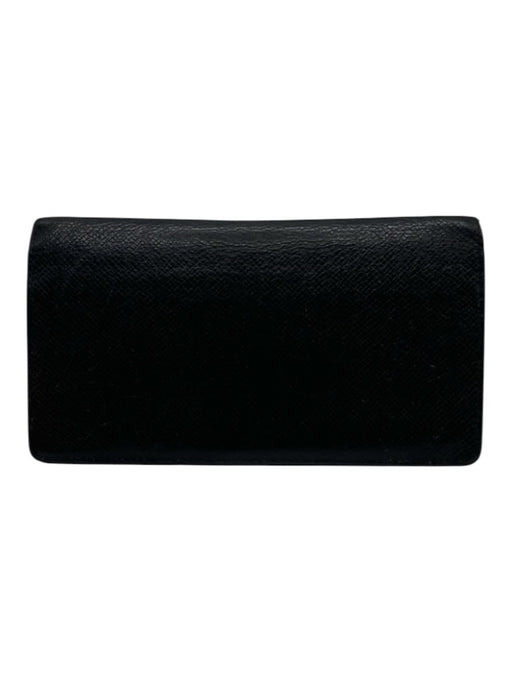 Louis Vuitton Black Leather Bi-Fold Card Holder Slim Wallets Black