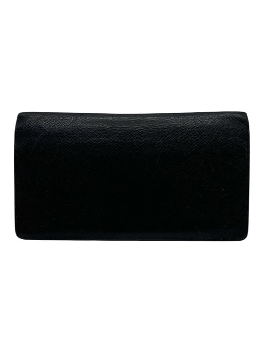 Louis Vuitton Black Leather Bi-Fold Card Holder Slim Wallets Black