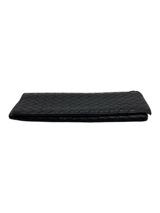 Bottega Veneta Dark Brown Leather Intrecciato Weave Bi- Fold Slim Long Wallets Dark Brown