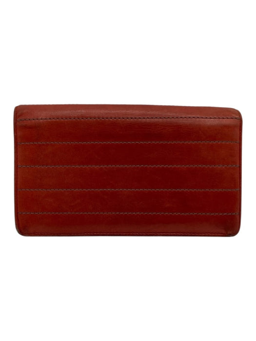 Chanel Red Orange Lamb leather Stitched Stripes Bi- Fold Slim No Clasp Wallets Red Orange