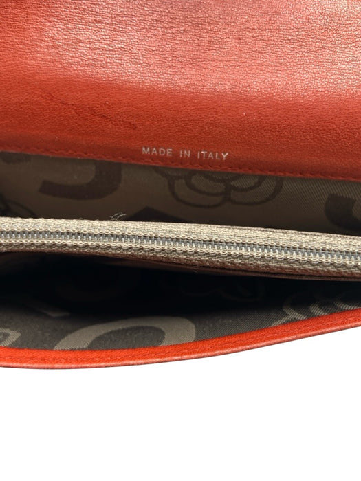 Chanel Red Orange Lamb leather Stitched Stripes Bi- Fold Slim No Clasp Wallets Red Orange