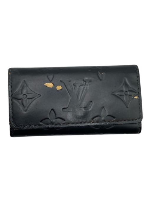 Louis Vuitton Black Leather Monogram tri-fold Key Holder Organizer Keychain Black