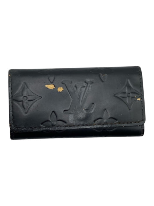 Louis Vuitton Black Leather Monogram tri-fold Key Holder Organizer Keychain Black