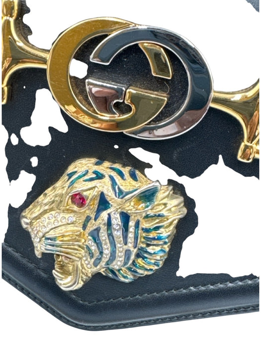 Gucci Black Leather Gold hardware Tiger Chain Bag Black / Small