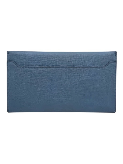 Prada Light Blue Leather Coated Logo GHW Long Wallet Wallets Light Blue