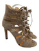 Jimmy Choo Shoe Size 37.5 Taupe Beige Suede Lace Up Heel Peep Toe Sandals Taupe Beige / 37.5