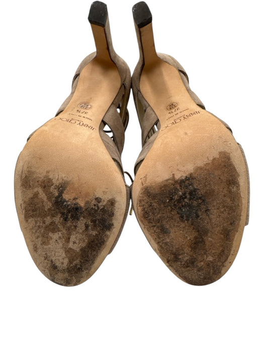 Jimmy Choo Shoe Size 37.5 Taupe Beige Suede Lace Up Heel Peep Toe Sandals Taupe Beige / 37.5