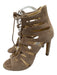 Jimmy Choo Shoe Size 37.5 Taupe Beige Suede Lace Up Heel Peep Toe Sandals Taupe Beige / 37.5