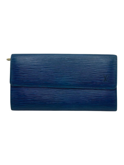 Louis Vuitton Blue Leather Epi Leather Snap Continental Vintage Wallets Blue