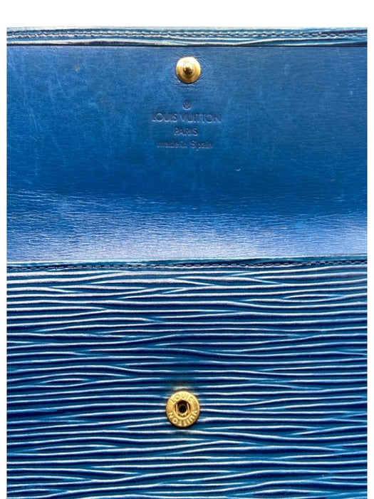 Louis Vuitton Blue Leather Epi Leather Snap Continental Vintage Wallets Blue