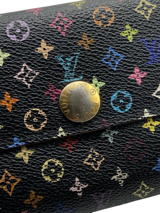 Louis Vuitton Black & Multi Coated Canvas Monogram Snap Continental Wallets Black & Multi