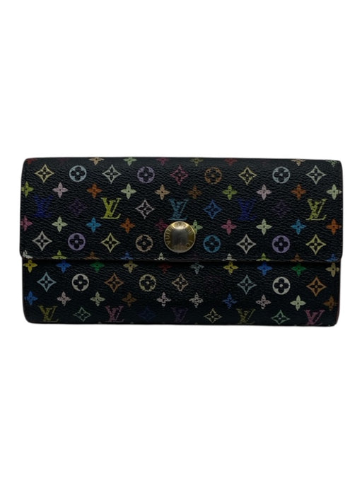 Louis Vuitton Black & Multi Coated Canvas Monogram Snap Continental Wallets Black & Multi
