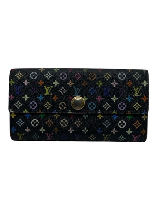 Louis Vuitton Black & Multi Coated Canvas Monogram Snap Continental Wallets Black & Multi