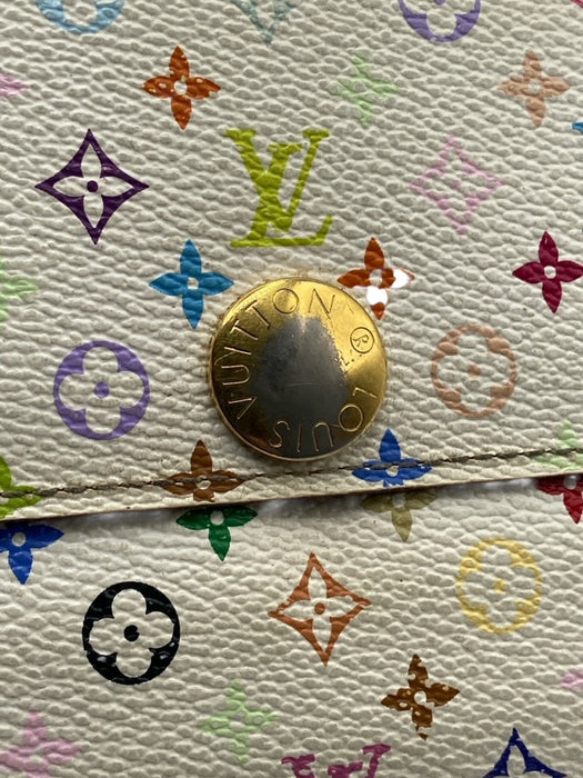 Louis Vuitton White & Multi Coated Canvas Monogram Snap Continental Wallets White & Multi