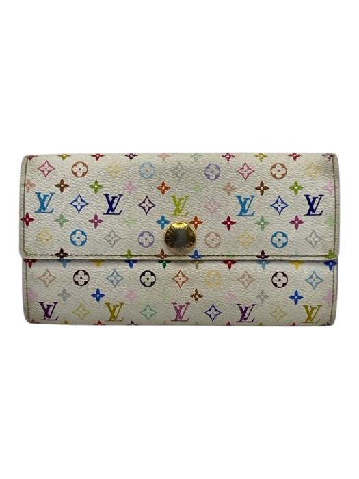 Louis Vuitton White & Multi Coated Canvas Monogram Snap Continental Wallets White & Multi
