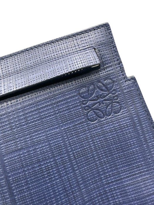 Loewe Navy Coated Leather Zipper Logo Pouch Clutch Navy